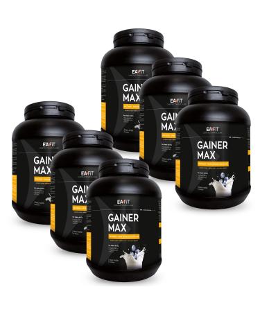 EAFIT GAINER MAX 1.1 kg - Blueberry - ECO FORMAT 6 Jars - Strength Training Protein - Whey + Egg - Muscle Mass Gain - Calorie Intake - Mineral Vitamins - 108 Servings - Certified Anti-Doping