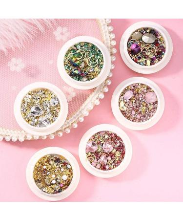 6 Boxes Mixed Nail Art Rhinestones Diamonds Crystals Beads Gems with Tweezer for 3D Nails Art Decoration Nail Art Supplies - Buy Online on GoSupps.com