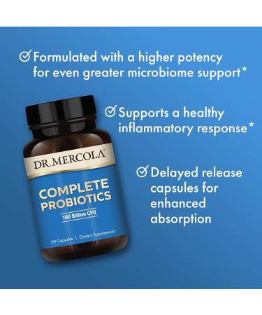 Dr. Mercola Complete Probiotics - 100 Billion CFU - Supports Immune, Digestive & Gut Health - Contains 10 Probiotic Strains - Non-GMO, Gluten-Free & Soy-Free - 30 Capsules (30 Servings) - Buy Online on GoSupps.com