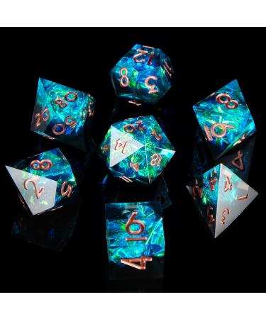 Sharp Edge DND Dice Set Handmade 7 Accessories Dice for Dungeons and Dragons TTRPG Games, Multi-Sided RPG Polyhedral Resin Sharp Edge Dice Roleplaying Games Shadowrun Pathfinder MTG(Blue Dark)