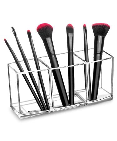 HBlife Clear Makeup Brush Holder Organizer, Acrylic Cosmetic Brushes Storage with 3 Slots, Eyeliners Display Case for Vanity