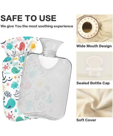 Ship's Whales 1L Hot Water Bottle with Cover - Small BPA Free Hot Water Bag for Pain Relief & Cramps - Buy Online on GoSupps.com