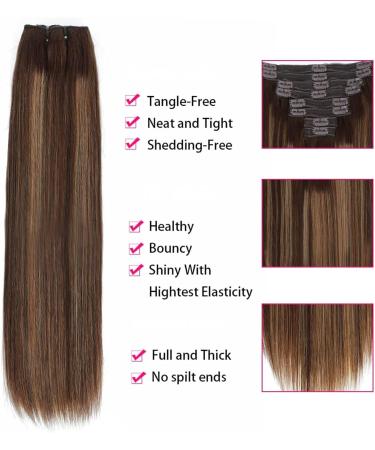 Hair Extensions Chocolate Brown and Caramel Blonde with Brown Roots 16"-24" Clip in Hair Extensions Human Hair Silky Straight Double Weft Lace Clip in Hair Natural Human Hair(18inches) 18inches 120g/Set - Buy Online on GoSupps.com