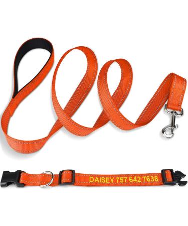 Tagme Personalized Reflective Dog Collar & Leash Set - 1.5m Double-Sided for Small Dogs - Orange | International Shipping - Buy Online on GoSupps.com