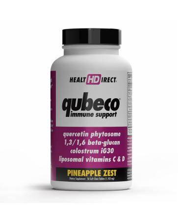 HEALTH DIRECT - Qubeco Immune Support with Vitamin D3 Liposomal Vitamin C Quercetin Beta-Glucan Colostrum Zinc Selenium - Clinical Strength 56 Soft Chew Tabs - 28 Day Supply - Pineapple Zest 56 Count