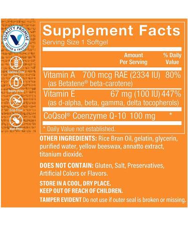 Shop The Vitamin Shoppe CoQ-10 Plus Vitamin E 100MG | Supports Heart Health & Energy | 120 Softgels - Buy Online on GoSupps.com