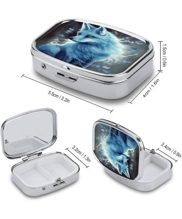 Blue Fox Print Pill Box - 2 Compartment Portable Medicine Organizer | Decorative Metal Pill Case for Pocket & Purse - Buy Online on GoSupps.com