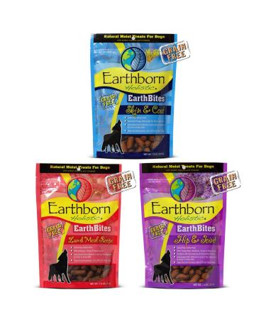 Earthborn Holistic EarthBites Grain-Free Gluten-Free Natural Moist Dog Treats Variety Bundle: Lamb Meal Recipe Hip & Joint and Skin & Coat - 7.5 Oz. Each (3 Bags Total)