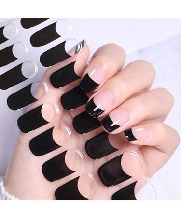 French Semi Cured Gel Nails Strips 20 Stickers Nail Wraps Soft Self-Adhesive Gel Nail Stickers Salon-Quality Gel Nail Strips for Nails French Tip Manicure UV/LED Lamp Required (French Black-258)
