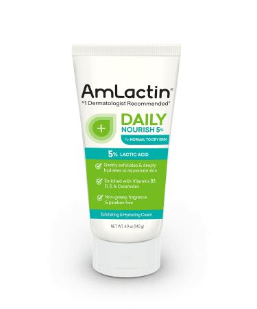 AmLactin Daily Nourish 5% - 4.9 oz Body Cream with 5% Lactic Acid - Exfoliator and Moisturizer for Dry Skin