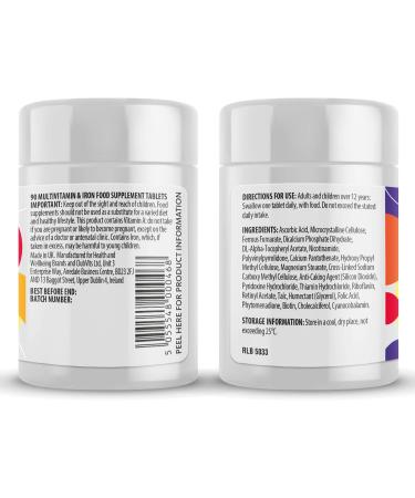 High Strength Multivitamin & Iron - Includes Important Immune Defence with Vitamin C D & B6 | One-A-Day Easy-Swallow 90 Pack of Tablets by Club Vits (90) - Buy Online on GoSupps.com