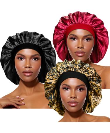XDRISONY 3 Pieces Large Satin Sleep Bonnet for Curly Hair, Women Hair Bonnets for Sleeping Medium