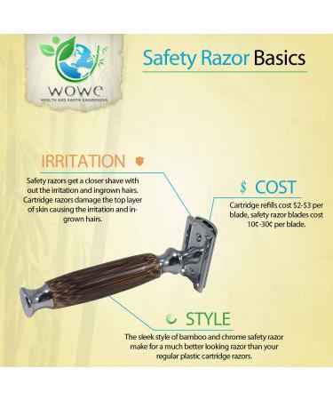 Wowe Double Edge Safety Razor with Bamboo Handle - 1 Razor & 5 Blades for Eco-Friendly Shaving - Buy Online on GoSupps.com