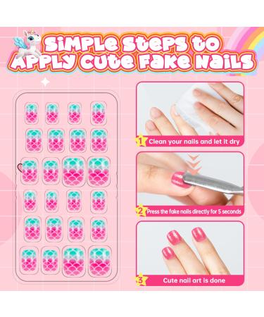 144 Pieces Kids Press on Nails - Pre Glue Short Acrylic Nail Art Kits for Girls - Sweet Pattern Fake Nails Gifts - Buy Online on GoSupps.com