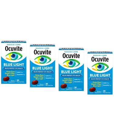 Bausch + Lomb Ocuvite Blue Light Eye Health Mini Soft Gels with 25 mg Lutein + 5 mg Zeaxanthin Eye Defense for Screen Time Gamers & Digital Device Users 30 ct (Pack of 4)
