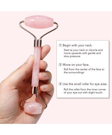 BAIMEI Rose Quartz Jade Roller & Gua Sha Set for Facial Beauty - Skin Care Tools for Relaxing Muscles, Fine Lines & Wrinkles - Pink - Buy Online on GoSupps.com
