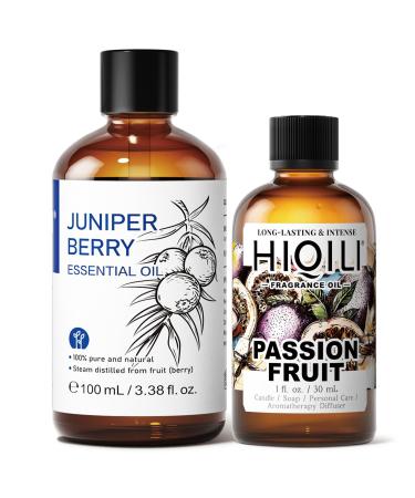 HIQILI 100ML Juniper Berry Essential Oil & 30ML Passion Fruit Fragrance Oil for DIY Diffuser