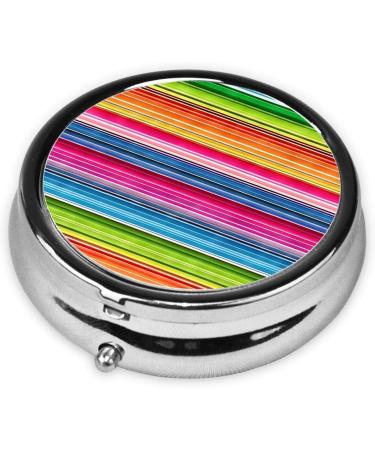 Colorful Mexican Stripes Mini Round Pill Box - 3 Compartment Portable Pill Organizer for Home Office & Travel - Buy Online on GoSupps.com