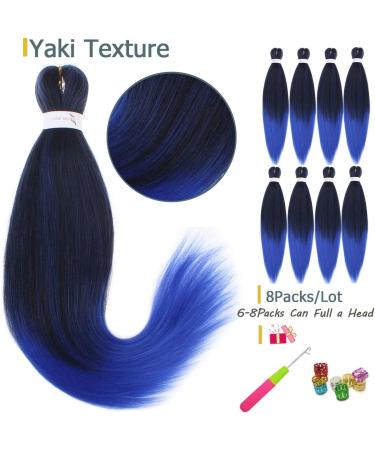 Leeven 8 Packs Ombre Blue Pre Stretched Braiding Hair Extension 26'' Yaki Texture Hot Water Setting EZ Braids Kanekalon Hair Fiber Ombre Braiding Crochet Hair Extensions /26 Inch 1BBLUE# 26 Inch (Pack of 8) 1BBLUE - Buy Online on GoSupps.com