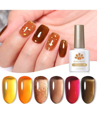 BORN PRETTY Jelly Gel Nail Polish Set - Fall/Winter Collection | Translucent Sheer Clear Gel Polish in Red, Coral, Burnt Orange, Grey, Amber, Brown | 6 Colors Gift Set for Manicure - Crystal Amber - Buy Online on GoSupps.com