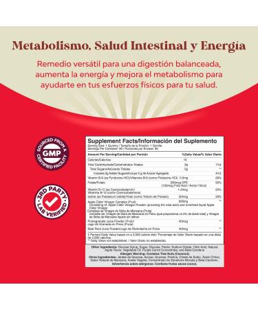 Gomitas ACV de Vinagre de Sidra de Manzana con Madre para Energ a y Salud Intestinal - Suplemento Natural para Inmunidad y Limpieza Corporal - Con Vitaminas - Buy Online on GoSupps.com