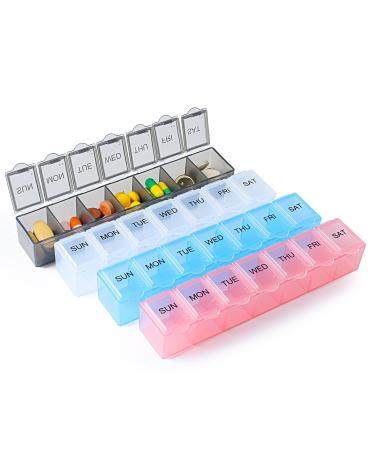 4 Pack Weekly Pill Organizer, 7 Days Pill Case Travel Daily Pill Box Portable Medicine Organizer and Planner with Compartment for Vitamins, Cod Liver Oil, Supplements and Medication (4 Colors) Multi-color