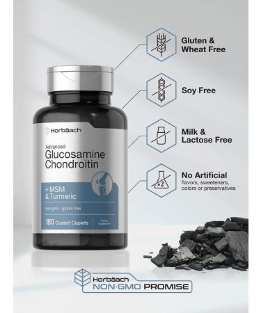 Glucosamine Chondroitin with MSM & Turmeric | 180 Coated Caplets | Non-GMO & Gluten Free | Horbaach - Buy Online on GoSupps.com