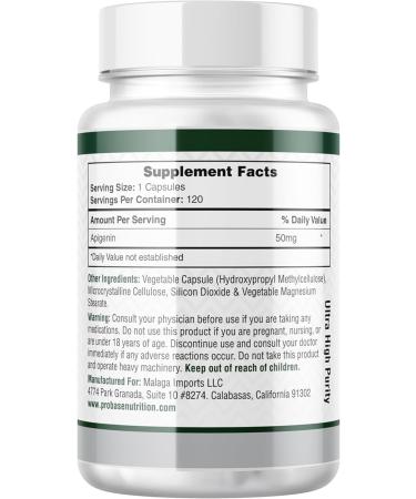 Probase Nutrition Ultimate Apigenin Capsules 50mg - Non-GMO, Vegan, Gluten Free - 4 Month Supply - Herbal Relaxation Support Formula - Buy Online on GoSupps.com