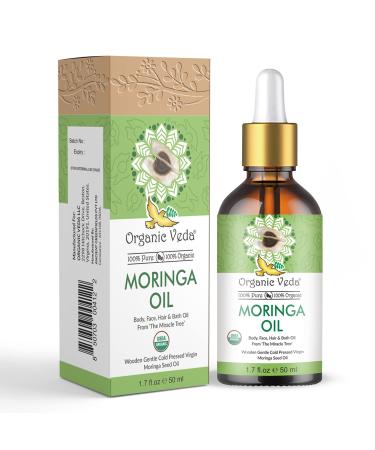 Organic Veda Moringa Oil – USDA Organic Cold-Pressed Edible Grade Virgin Oil Made with Organic Premium Moringa Seed Kernels for Face, Skin, Hair, Nails, Foot, and Body – 1.7 fl. oz 1.7 fl.oz