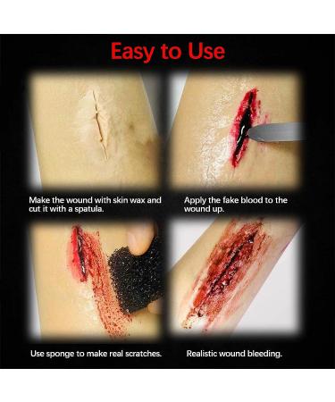 Professional Halloween SFX Makeup Kit with Fake Blood, Scar Wax, Sponge & Prosthetic Adhesive for Clown, Zombie & Vampire Cosplay - Buy Online on GoSupps.com