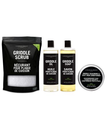 CARON & DOUCET Ultimate Griddle Set | Seasoning Oil Soap & Salt Scrub | 100% Plant-Based & Best to Season Clean Care Restore Maintain & Protect