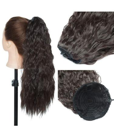 Ponytail Hairpiece Clip in Extensions with Drawstring Long Hair Extension Natural Afro Curly Ponytail Dark Brown