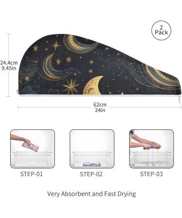 Tribe Moon Stars Black Hair Towel 2 Pack - Super Absorbent Quick Dry Hair Turbans for Women & Girls | Ultimate Hair Drying Solution - Buy Online on GoSupps.com