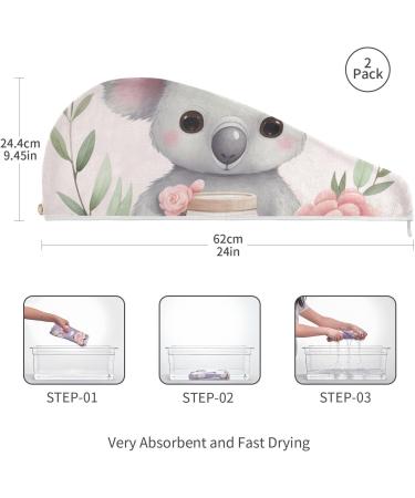 Floral Koala Hair Towel 2 Pack - Super Absorbent Quick Dry Hair Turbans for Women & Girls - Buy Online on GoSupps.com