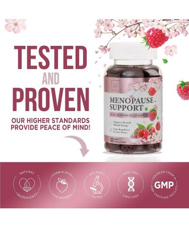 Menopause Relief Gummies - Natural Hot Flash & Night Sweats Support - Energy Supplement for Perimenopause - Raspberry Pomegranate Flavor - 60 Gummies - Buy Online on GoSupps.com
