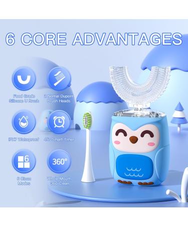 Kids Electric U Shaped Toothbrush | Sonic Toothbrush for Ages 2-7 | 4 Soft Brush Heads & 6 Cleaning Modes | Rechargeable 360 Degree Cleaning - Baby Blue - Buy Online on GoSupps.com