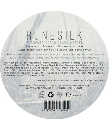 RUNESILK Elements Earth Beard Butter - All-Natural Vegan Leave-In Conditioner with Shea, Cocoa & Mango Butter - Grapefruit Bergamot Patchouli & Ho Leaf - 50g 60 ml - Buy Online on GoSupps.com