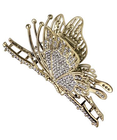 CROWN GUIDE Large Cute Butterfly Claw Clips for Women Girls Curly/Thick/Fine Hair  Big Rhinestone Hair Clips  Strong Hold Hair jumbo Jaw Clip Hair Styling Accessories Large Champagne