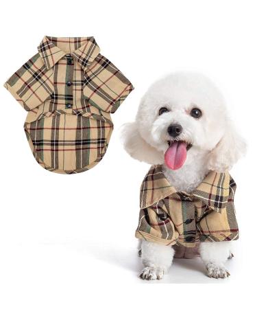 Plaid Dog Shirt, Cute Puppy Polo T-Shirt, Soft Pet Clothes Boy for Small Medium Large Dogs S - Body Length: 12" Cream