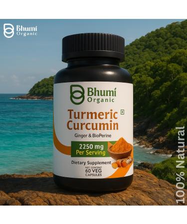 Bhumi Organic 4-in-1 Turmeric Curcumin Ginger Supplements with Bioperine 2250 mg (60 caps) - Buy Online on GoSupps.com