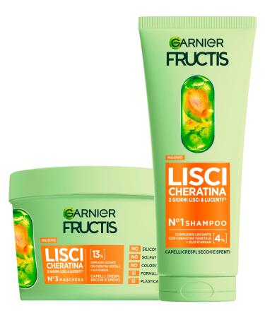 Garnier Garnier Fructis Keratin Sleek 2-pack of shampoos (200ml) + mask (370ml) Smoothing treatment with plant-based keratin and argan oil for dry dull hair Vegan formula