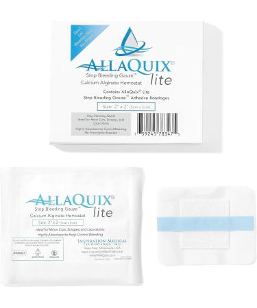 Lite Stop Bleeding Bandage - Calcium Alginate Wound Dressing (2-inch Square Box of 10) | First Aid Hemostatic Gauze for Effective Blood Clotting - Buy Online on GoSupps.com