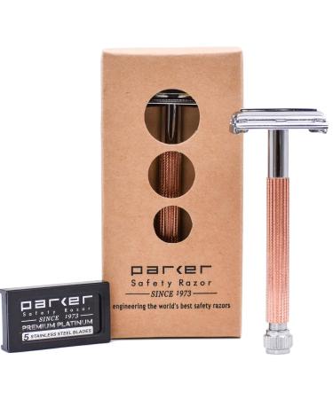 Parker 29l red gold long handle butterfly open double-cut razor planer for women and men 5 Parker Premium Platinum Double edge-shaving blades included in the scope of delivery