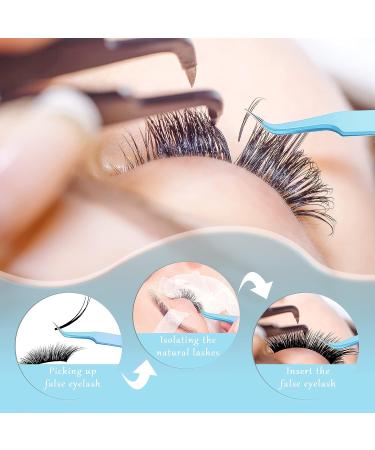 6-Piece Stainless Steel Eyelash Extension Tweezers Set - Straight and Curved Tip Nippers for Volume Lash Application, False Lash Tool Kit (Blue) - Buy Online on GoSupps.com