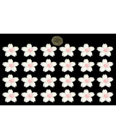 24 x Edible 3D 40mm Cherry Blossoms with Coloured Centers Many Colours Toppers Cake Cupcakes Decorations (Ice White)