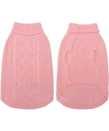 Mihachi Turtleneck Dog Sweater | Classic Cable Knit Winter Coat Apparel with Leash Hole | Ideal Gift for Pets | Large Flesh Pink - Buy Online on GoSupps.com