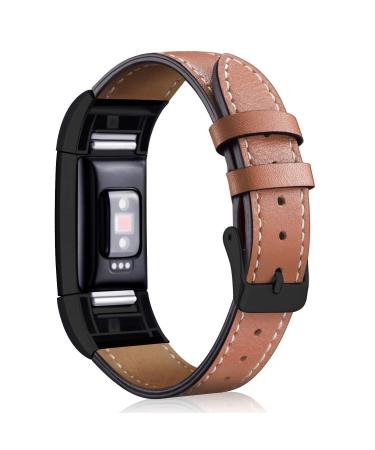 Mornex Replacement Leather Band Compatible with Fitbit Charge 2, Classic Genuine Leather Wristband for Men Women (Brown-Black Buckle) 03.Gunmetal Brown Special Edition 5.5 - 8.1 Inch