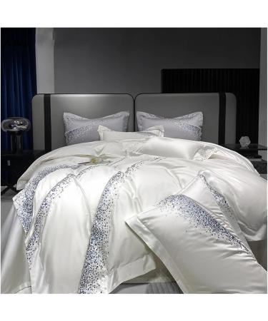 Embroidery Satin 1200TC 100% Egyptian Cotton Luxury Bedding Set Chic Duvet Cover Set Quilt Cover Bed Sheet Set Pillowcases Bedding Set (Beige King 220X240cm 4pcs) - Buy Online on GoSupps.com