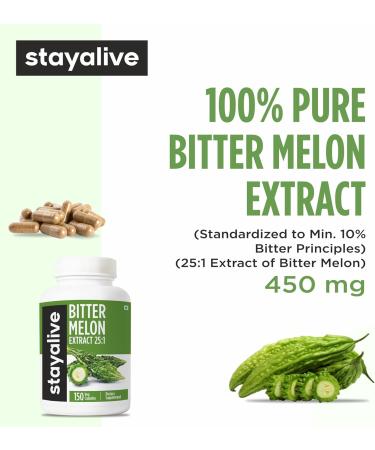STAY ALIVE Extra Strength Bitter Melon Capsules, 10% Bitter Principles, 150 Pills, 25X Concentrated Powder, 5 Month Supply, Non-GMO & Gluten Free Momordica Charantia Supplement - Buy Online on GoSupps.com