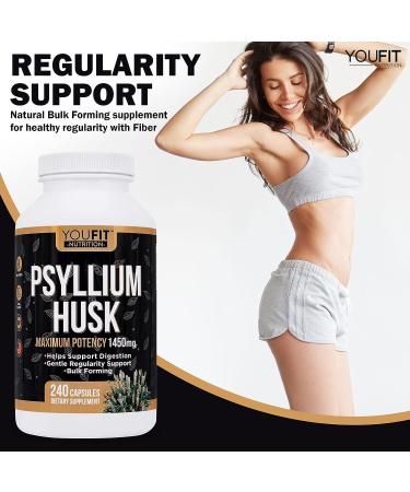 YouFit Psyllium Husk Capsules - 1450mg Soluble Fiber Supplement for Intestinal Health - 240 Capsules - Buy Online on GoSupps.com